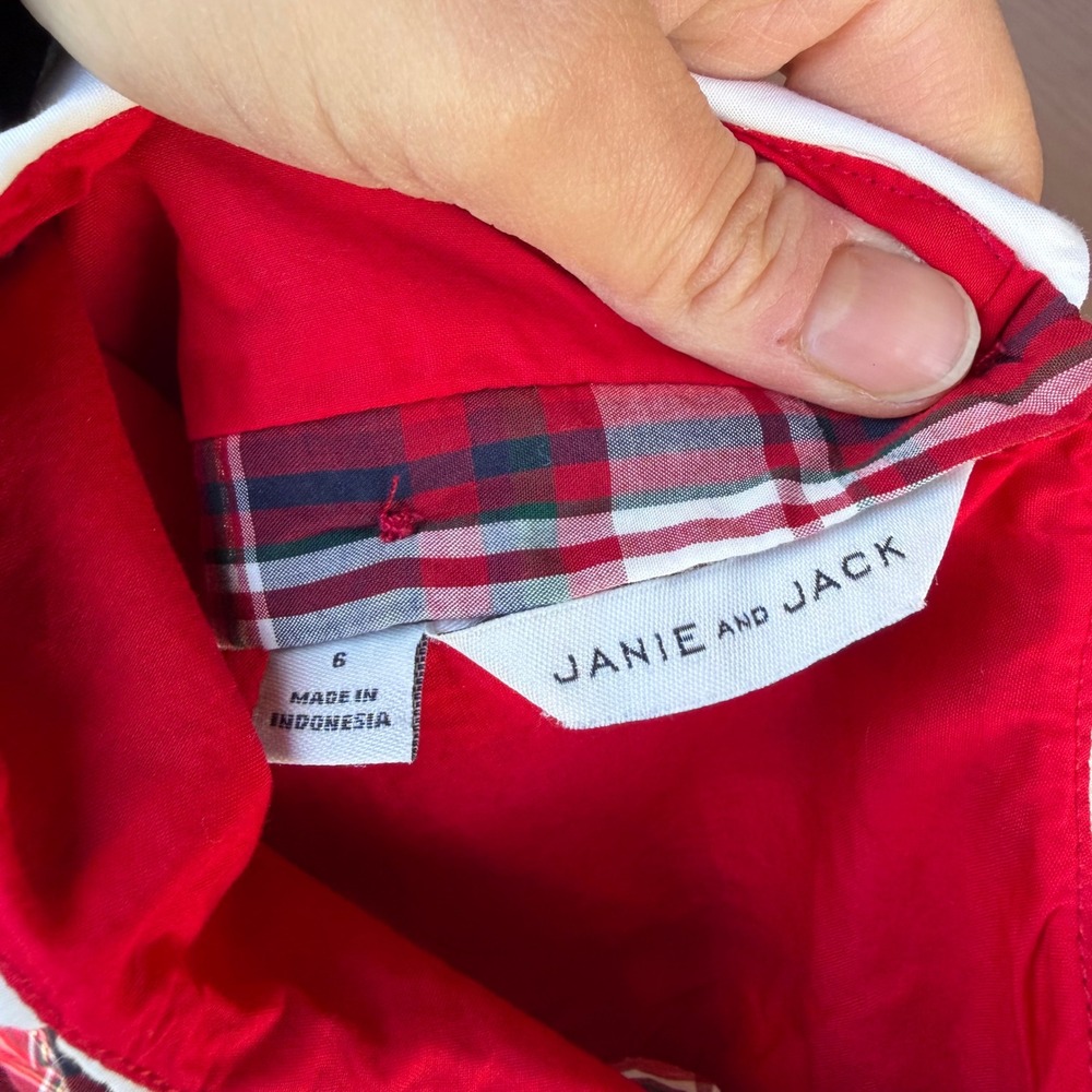 Janie and Jack Plaid Dress Kids Size 6 Red Holiday Peter Pan Collar Bows - Picture 6 of 6